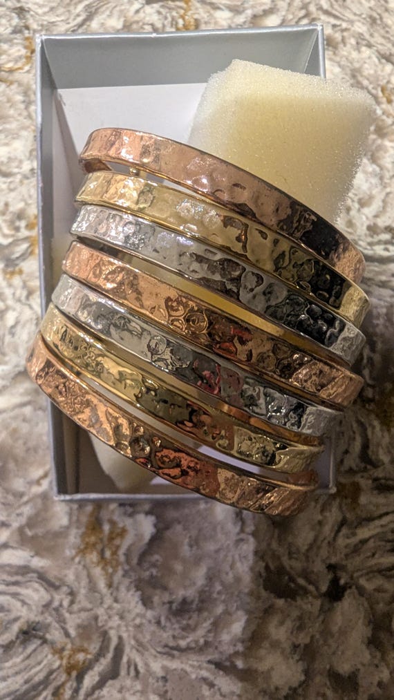 Tri Tone Statement Bracelet, Gold Stack, Boho Bra… - image 9