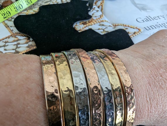 Tri Tone Statement Bracelet, Gold Stack, Boho Bra… - image 10