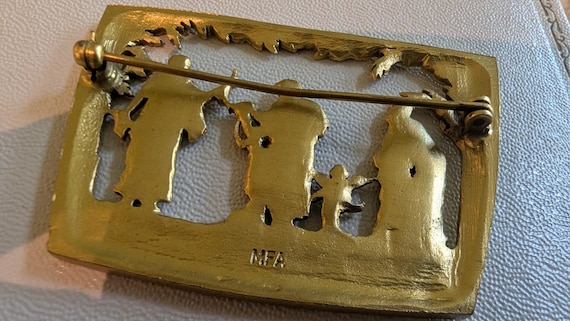 Neoclassic Style Rectangular Gold Tone Metal Broo… - image 10