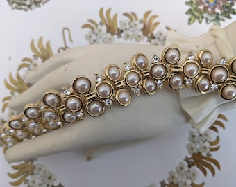 Monet Styling Gold Tone Faux Pearl and Rhinestone Bracelet