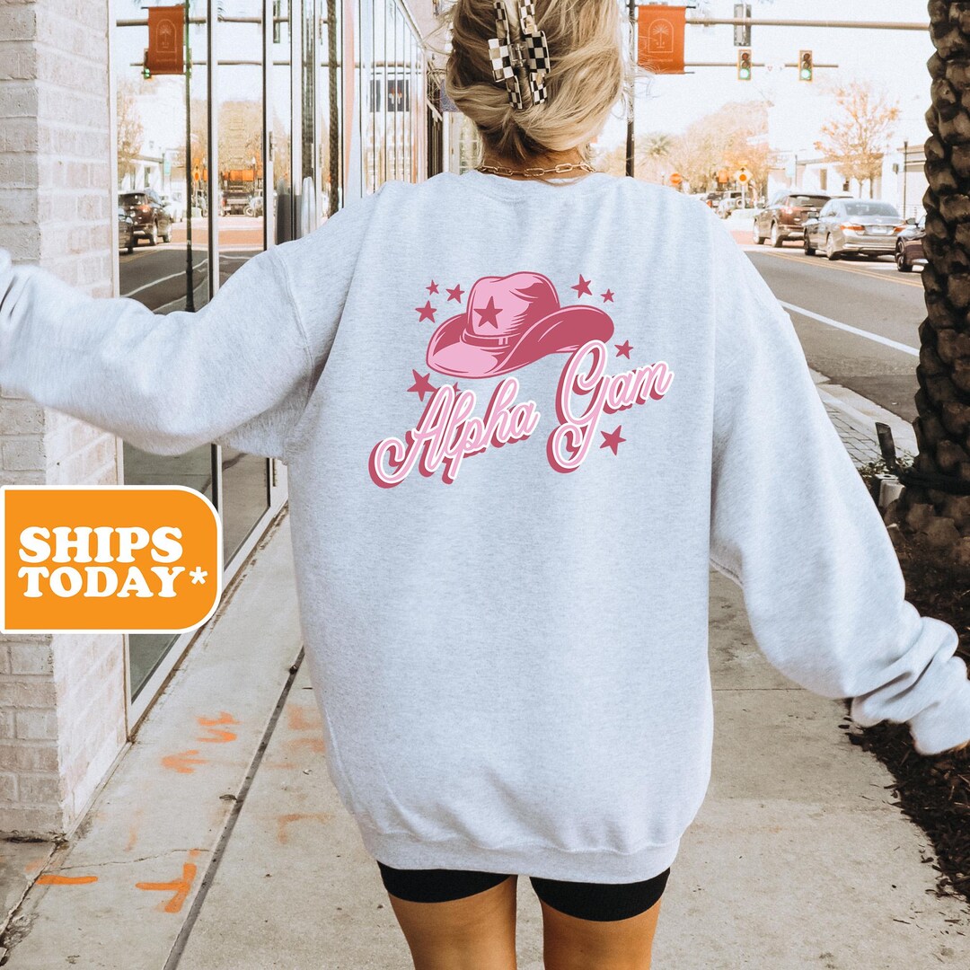 Alpha Gamma Delta Pink Hat Sorority Sweatshirt | Alpha Gam Preppy ...