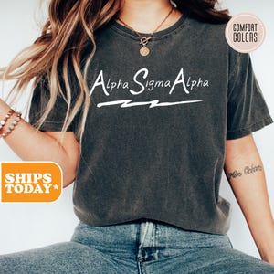 Alpha Sigma Alpha Bold Lightning Comfort Colors Sorority T-shirt | Alpha Sig Sorority Letters | Trendy Shirt | Greek Gifts | Rush Shirt