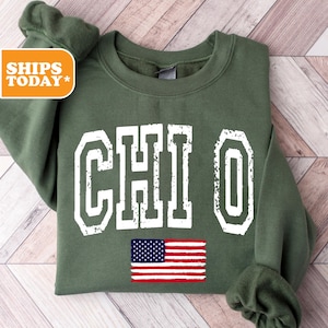 Chi Omega USA Pride Sorority Sweatshirt | Chi O Greek Letters | Preppy Hoodie | Big Little Reveal | Pink Hoodie