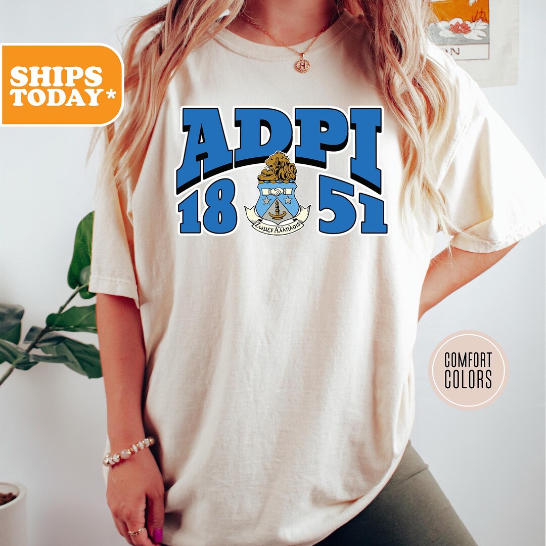 Adpi Blue Letters Alpha Delta Pi Crest Radiance Comfort Colors Sorority T-shirt | ADPI ...