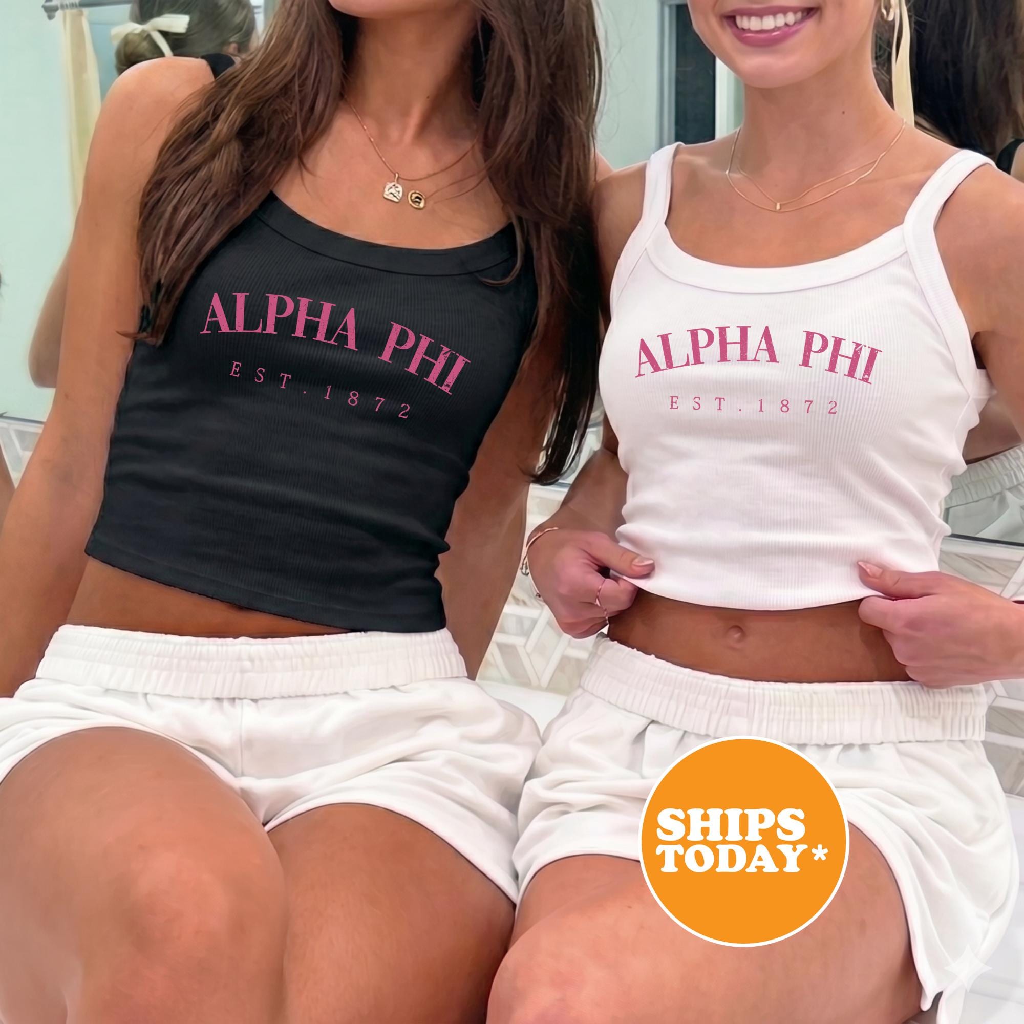 Alpha Phi Timeless Tradition Sorority Tank Top APHI Mirco Rib Spaghetti ...