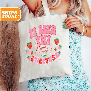 Pi Beta Phi Handpicked the Sweetest Sorority Tote Bag | Pi Phi Bid Day Gift | Canvas Tote Bag | Big Little Basket | Beach Bag | Laptop Bag