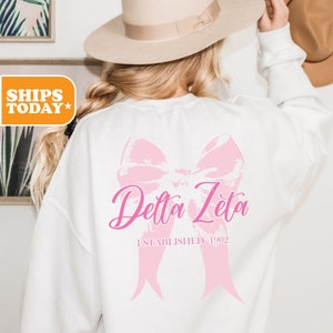 Delta Zeta Sorority Sweatshirt | Dee Zee Crewneck Sweatshirt | DZ Sorority Hoodie | Greek Letters | Big Little Reveal |  _ Pink Ribbon _