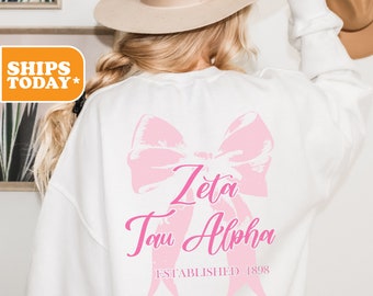 Zeta Tau Alpha Sorority Sweatshirt | ZETA Crewneck Sweatshirt | ZTA Sorority Hoodie | Greek Letters | Aesthetic Hoodie | _ Pink Ribbon _
