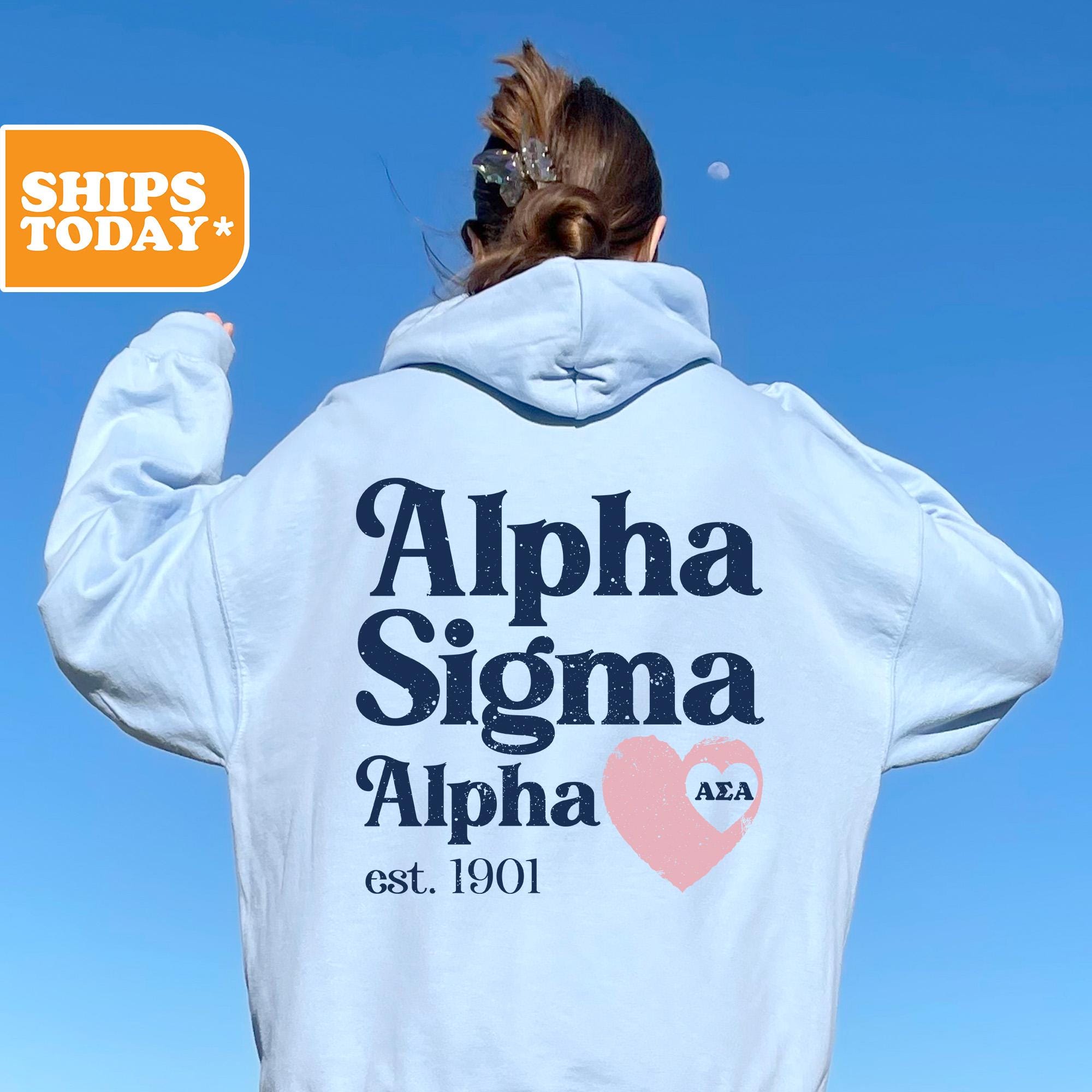 Alpha Sigma Alpha Faded Love Sorority Sweatshirt | Lettres grecques Alpha Sig | Sweat-shirt ras du cou | Sweat à capuche BCBG | Club d'étudiantes personnalisé