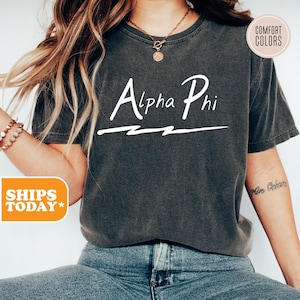 Alpha Phi Bold Lightning Comfort Colors Sorority T-shirt | APHI Big Little Reveal | Sorority Merch | Vintage Tees | Rush Shirt