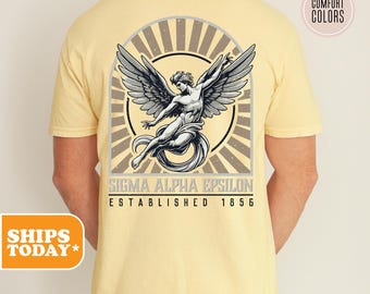 Sigma Alpha Epsilon Sacred Wings Comfort Colors Fraternity T-shirt | SAE Greek Letters | Fraternity Gifts | Fraternity Apparel