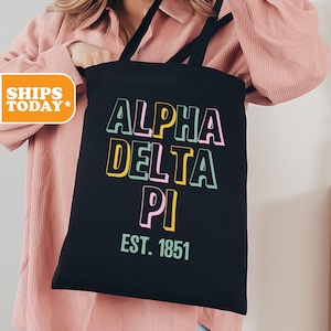 Alpha Delta Pi College Letters Sorority Tote Bag | ADPI Bid Day Gift | Canvas Tote Bag | Big Little Basket | Beach Bag | Laptop Bag