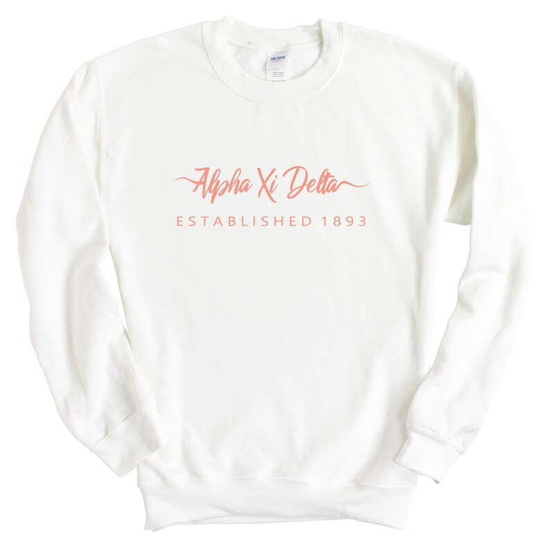 Alpha Xi Delta Sorority Gift Idea AXID White Script Letter Crewneck Sweatshirt Alpha Xi Delta Sweatshirt