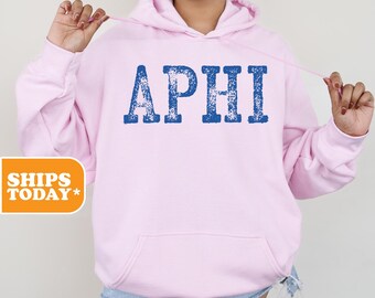 Alpha Phi Sorority Sweatshirt | APHI Sorority Hoodie | Big Little Reveal | Greek Gifts | Sorority Apparel | Pink Hoodie | _ Faded _