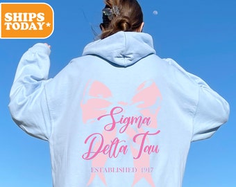 Sigma Delta Tau Sorority Sweatshirt | Sig Delt Sorority Gifts | Preppy Hoodie | Sorority Letters | Pink Hoodie | Sorority | _ Pink Ribbon _