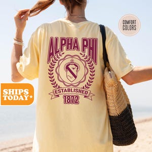 Alpha Phi Comfort Colors Sorority T-shirt | APHI Big Little Shirts | Sorority Merch | Big Little Reveal | Rush Shirt | - Colored Crest -
