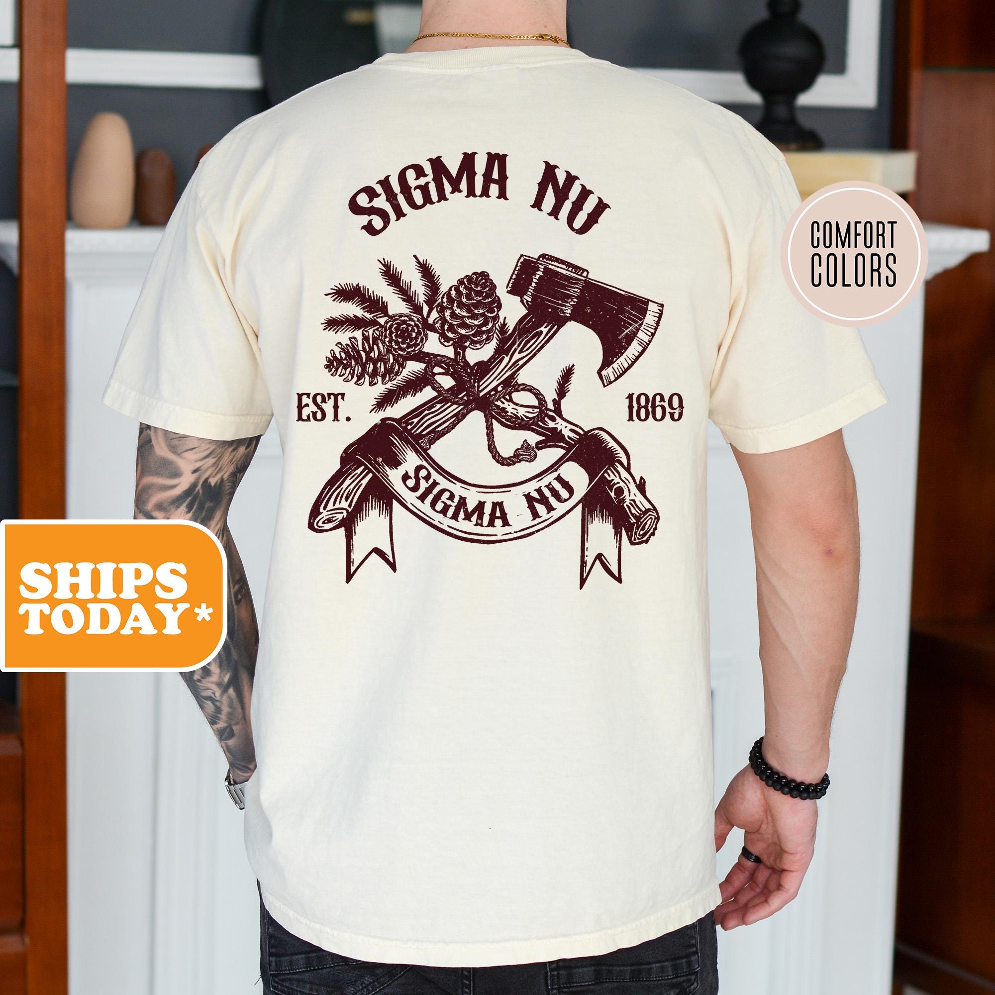 TWO-TONE 50’S SHIRT -TYPE 2- Sigma Nu Axe and Honor Comfort Colors Fraternity T-shirt