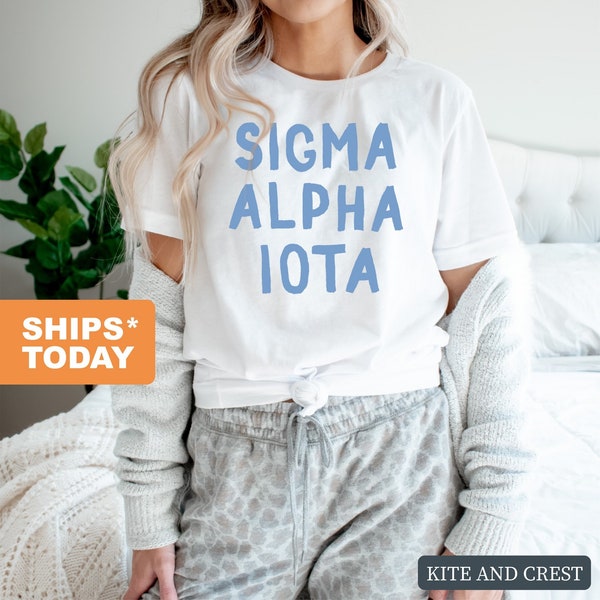 Sigma Alpha Iota Blue Bubble Letters T-shirt- Sorority Big Little Gift Idea