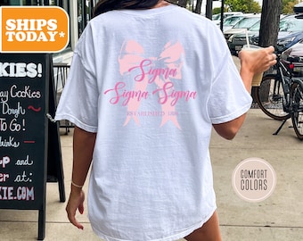 Sigma Sigma Sigma Comfort Colors Sorority T-shirt | Tri Sig Big Little Shirts | Greek Letters | Sorority Gifts | Rush Shirt | -Pink Ribbon -