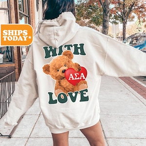 Alpha Sigma Alpha With Love Sorority Sweatshirt | Alpha Sig Preppy Hoodie | Greek Letters | Pink Hoodie | Sorority Apparel