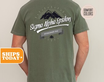 Sigma Alpha Epsilon Mountain Retreat Comfort Colors Fraternity T-shirt | SAE Greek Letters | Fraternity Gifts | Fraternity Apparel