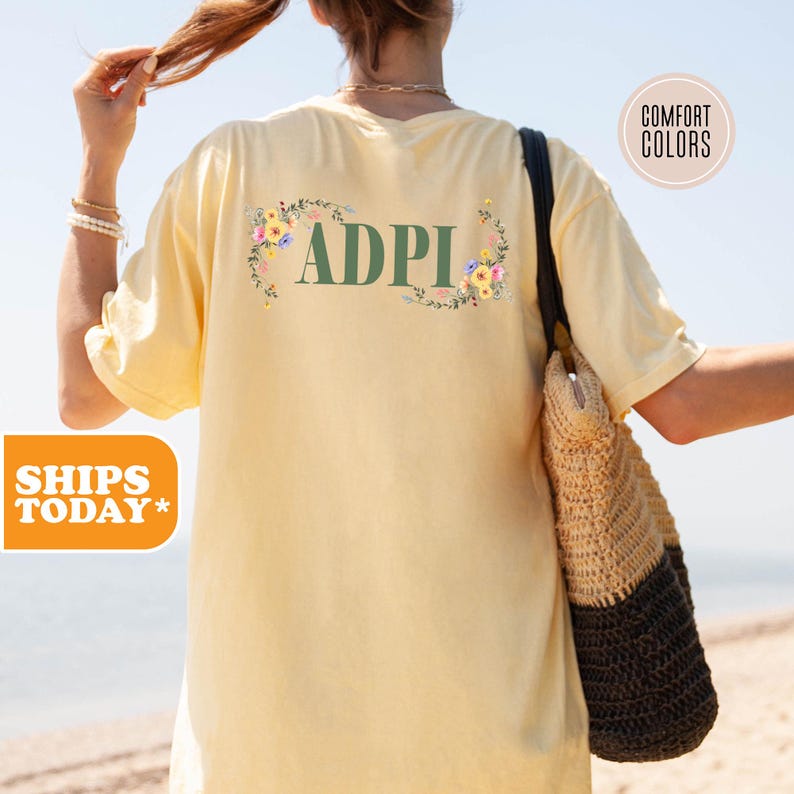 Adpi Gold Letters Alpha Delta Pi Timeless Bloom Comfort Colors Sorority T-shirt | ADPI ...