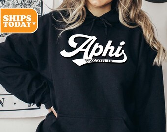 Alpha Phi Sorority Sweatshirt | APHI Sorority Letters | Aesthetic Hoodie | Sorority Merch | Big Little Gift | Sorority | _ White Script _