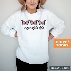 Kappa Alpha Theta Sweatshirt - Theta Three Butterflies Crewneck Sweatshirt- Sorority Big Little Gift Idea