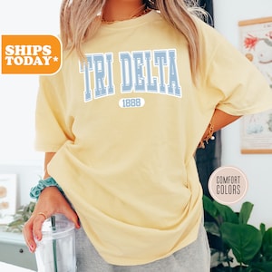 Delta Delta Delta Comfort Colors Sorority T-shirt | Tri Delta Big Little Shirts | Sorority Letters | Greek Gifts | - White Athletic -