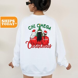 Chi Omega Holiday Sisters Sorority Sweatshirt | Chi O Preppy Hoodie | Greek Letters | Sorority Gifts | Pink Hoodie | Sorority Big Little