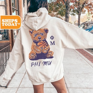Phi Mu Sorority Sweatshirt | Phi Mu Preppy Hoodie | Sorority Apparel | Big Little Basket | Crewneck Sweatshirt | Bear Hug
