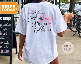 Alpha Sigma Alpha Comfort Colors Sorority T-shirt | Alpha Sig Big Little Shirts | Sorority Merch | ASA Greek Letters | -Cursive Ties-
