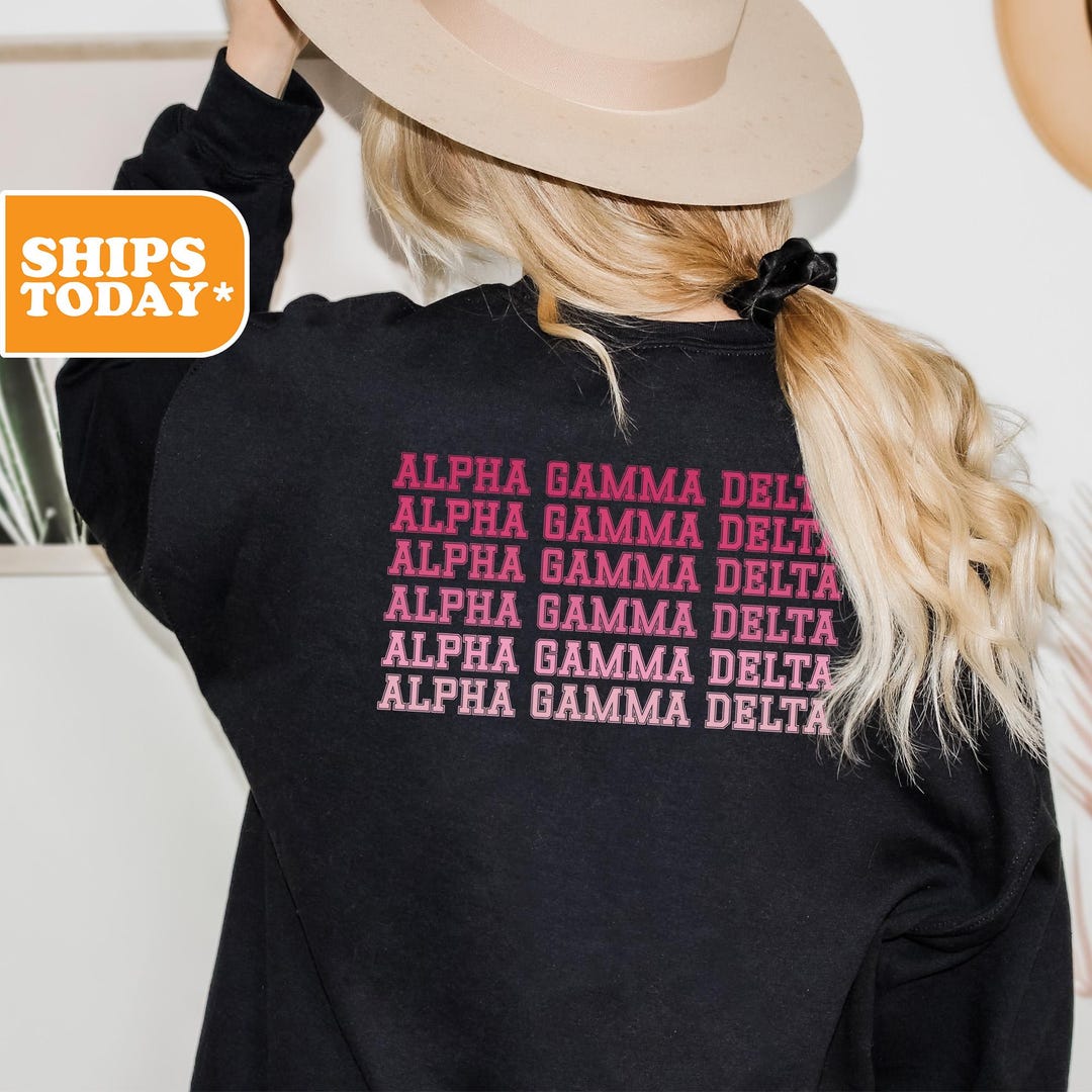 Alpha Gamma Delta Pink Varsity Sorority Sweatshirt | Alpha Gam Preppy ...