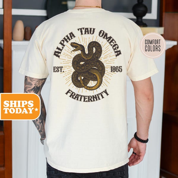 Alpha Tau Omega Serpent Strike Comfort Colors Fraternity T-shirt | ATO Greek Letters | Fraternity Gifts | Fraternity Apparel