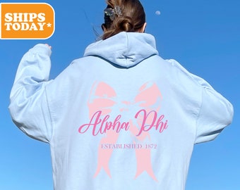 Alpha Phi Sorority Sweatshirt | APHI Big Little Reveal | Sorority Merch | Sorority Sweatshirt | Greek Gifts | Pink Hoodie | _ Pink Ribbon _