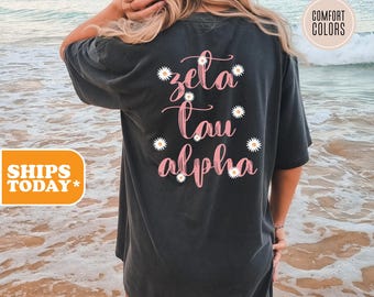 Zeta Tau Alpha White Daisy Comfort Colors Sorority T-shirt | ZETA Greek Letters | Sorority Gifts | Trendy Shirt | Bid Day Gifts
