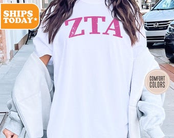 Zeta Tau Alpha Comfort Colors Sorority T-shirt | ZETA Greek Letters | Preppy Shirt | Sorority Gifts | ZTA Big Little Shirts | - Pink Arch -