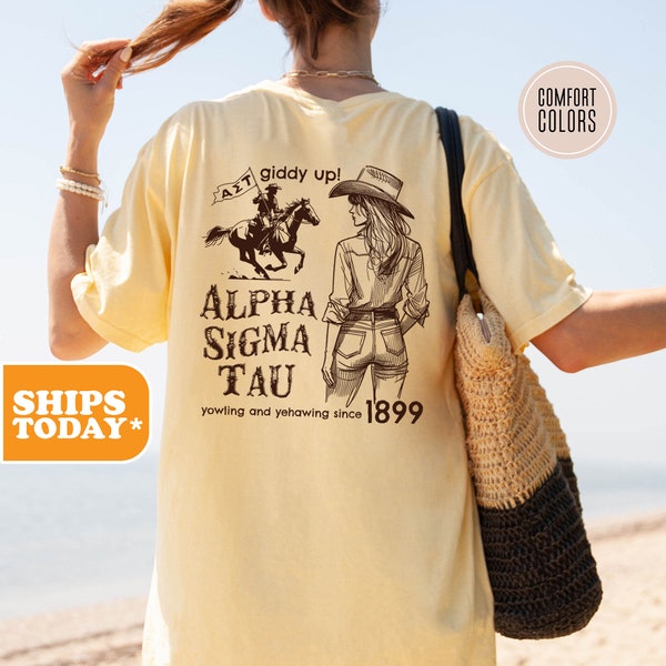 Alpha Sigma Tau Comfort Colors Sorority T-shirt | Alpha Tau Big Little Reveal | Trendy Shirt | Sorority Letters | - Countryside Cowgirl -