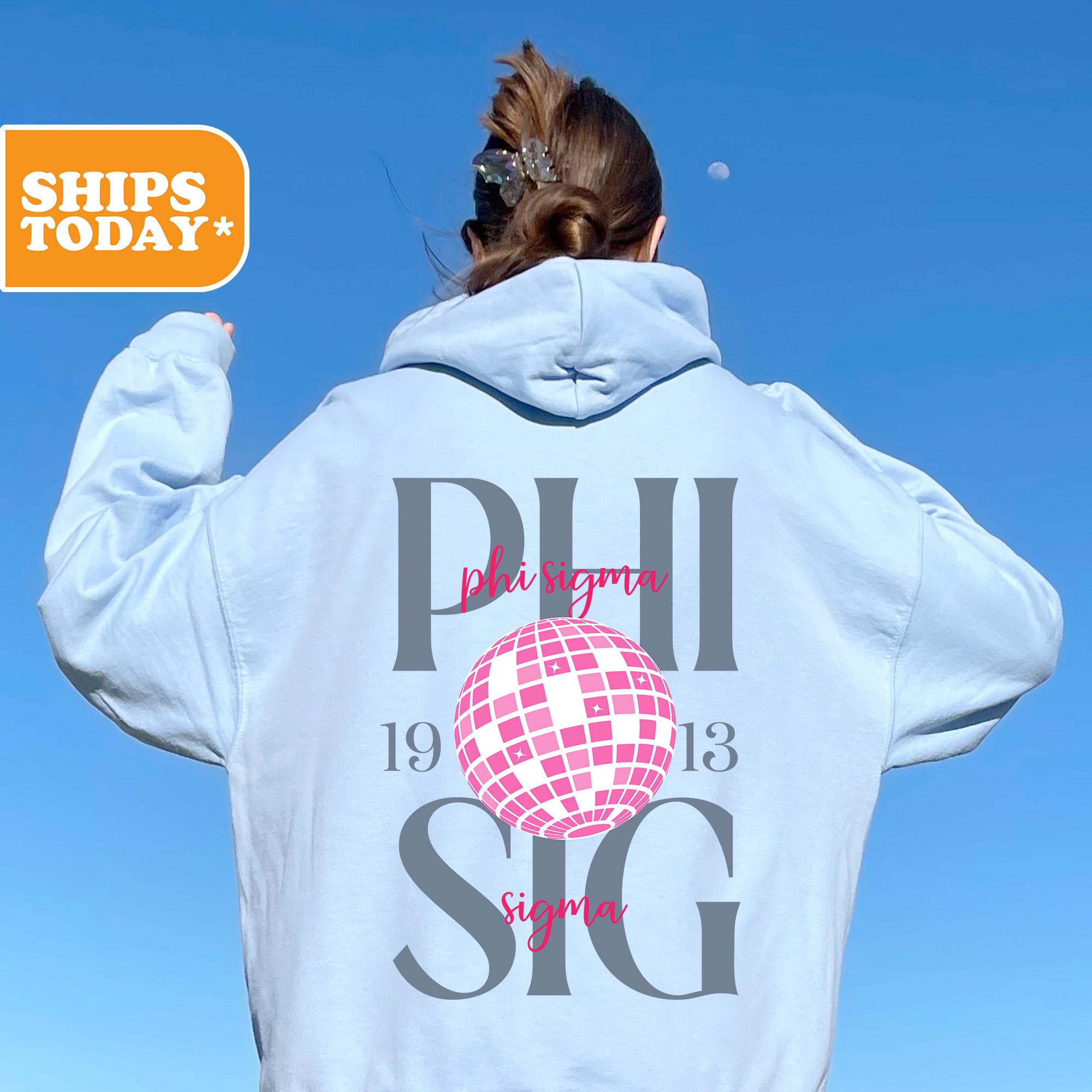 Phi Sigma Sigma Disco Sorority Sweatshirt | Phi Sig Preppy Hoodie | Greek  Letters | Sorority Gifts | Pink Hoodie | Sorority Hoodie