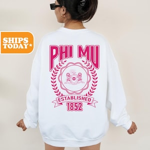 Phi Mu Sorority Sweatshirt | Phi Mu Pullover Hoodie | Greek Apparel | Sorority Merch | Phi Mu Crewneck | Colored Crest