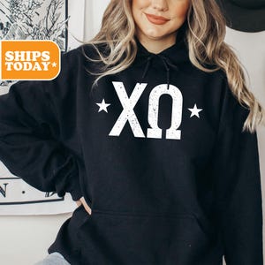 Chi Omega Sorority Sweatshirt | Chi O Preppy Hoodie | Crewneck Sweatshirt | Sorority Letters | Pink Hoodie | _ Stars and Letters _