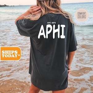 Alpha Phi White and Wavy Comfort Colors Sorority T-shirt | APHI Sorority Letters | Big Little Shirts | Sorority Apparel | Preppy Shirt