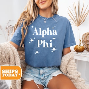 Alpha Phi Sparkle Squad Comfort Colors Sorority T-shirt | APHI Trendy Shirt | Big Little Reveal | Sorority Letters | Preppy Shirt