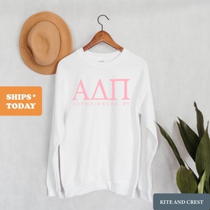 ADPI Alpha Delta Pi Pink Letter Sorority Crewneck Sweatshirt