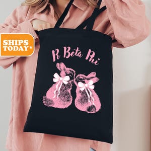Pi Beta Phi Bunny Love Sorority Tote Bag | Pi Phi Bid Day Gift | Canvas Tote Bag | Big Little Basket | Beach Bag | Laptop Bag