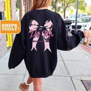 Phi Mu Sorority Sweatshirt | Phi Mu Aesthetic Hoodie | Sorority Apparel | Greek Merch | Phi Mu Black Hoodie | Pink Ribbon
