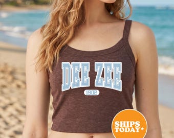 Delta Zeta White Athletic Sorority Tank Top DEE ZEE Micro Rib Spaghetti Strap Tank Tops Gift for Big Little Reveal DZ Greek Merch