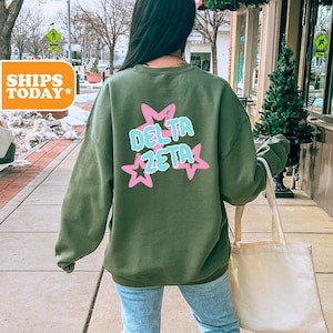 Delta Zeta Triple Star Pop Sorority Sweatshirt | Dee Zee Crewneck Sweatshirt | Sorority Letters | Greek Gifts | DZ Aesthetic Hoodie