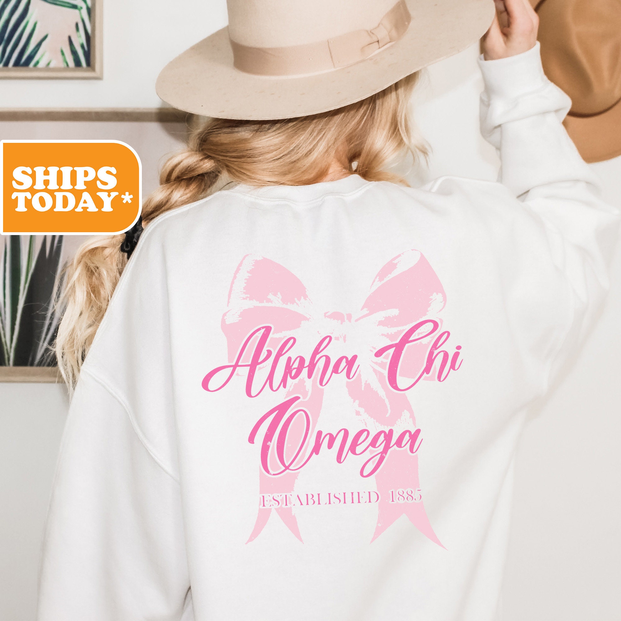 Alpha Chi Omega Sorority Sweatshirt | ACHIO Crewneck Sweatshirt | AXO Sorority Hoodie | Greek Letters | Aesthetic Hoodie | _ Pink Ribbon _
