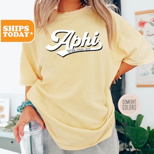 Alpha Phi Comfort Colors Sorority T-shirt | APHI Trendy Shirt | Sorority Merch | Sorority Apparel | Custom Sorority | - White Script -